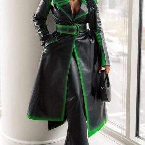 Urban Lapel Collar Regular Fit Color Block PU Faux Leather Coat, Jackets, color:Black|size:XXL, Stylewe