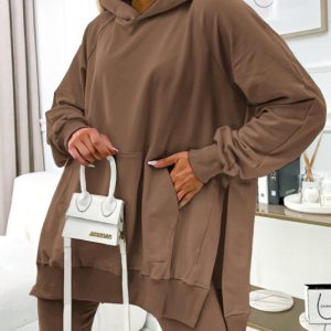 Pocket Design Long Sleeve Slit Hoodie, Sweats & Hoodies, chicme - Women's Fashion Online