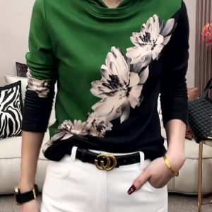 Long Sleeve Casual Floral Loose Hoodie, Hoodies and Sweatshirts, color:Green|size:XXL, Stylewe