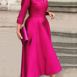 Plus Size Regular Fit Three Quarter Sleeve Others Elegant Maxi Dress, Plus Dresses, color:Rose Red|size:4X, Stylewe