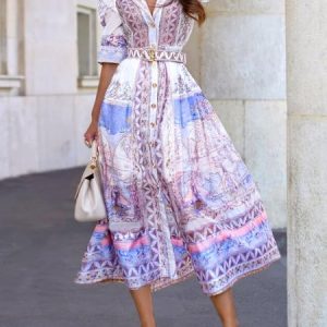 Loose Abstract Urban Shawl Collar Dress, Midi Dresses, color:As Picture|size:XXL, Stylewe