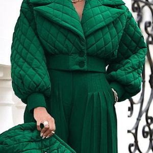 Urban Regular Fit Plain Lapel Collar Padded Jacket, Padded Jackets, color:Dark Green|size:XXL, Stylewe