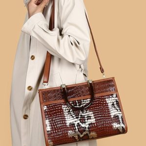 Large Capacity Crocodile Embossed Tote Bag Urban Crossbody Bag, Bags, color:Red Brown|size:One-size, Stylewe