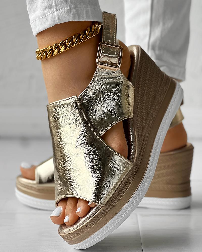 Hollow Out Slingback Peep Toe Wedge Sandals, Wedges Shoes, chicme - Women's Fashion Online