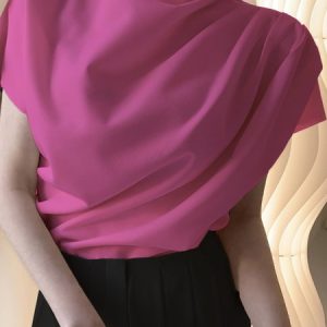 White Daily Plain Simple Short Sleeve Top, Blouses and Shirts, color:Rose Red|size:XS, Stylewe