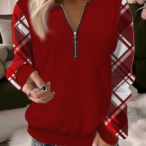 Plaid Casual Loose Split Joint Sweatshirt, Hoodies&Sweatshirts, Lilicloth.com