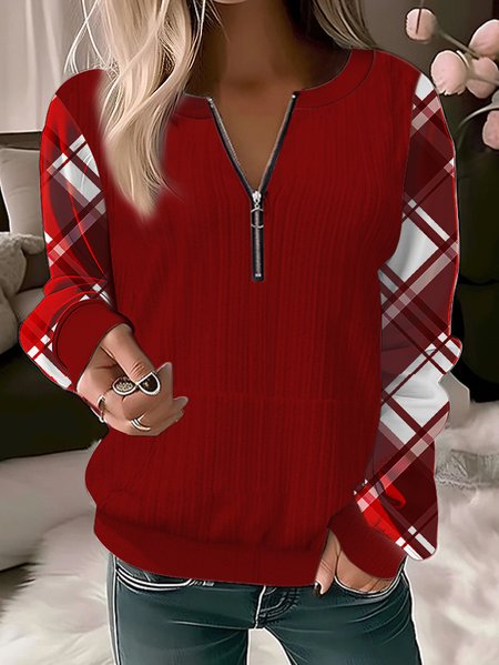 Plaid Casual Loose Split Joint Sweatshirt, Sweatshirts & Hoodies, color:Red|size:XXL, JustFashionNow