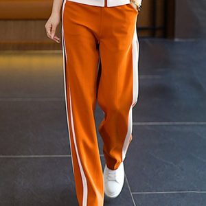 Casual Regular Fit Color Block Sweatpants, Pants, color:Orange|size:XXL, Stylewe