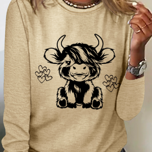 Casual Cute Animal Cotton-Blend Shirt, Long sleeves, Lilicloth.com