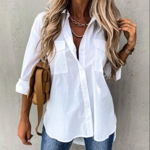 Button Pocket Design Long Sleeve Shirt, Blouses & Shirts, chicme - Women's Fashion Online