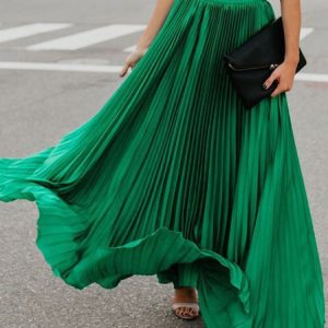 Casual Plain H-Line Natural Maxi Skirt, Skirts, color:Green|size:XL, Noracora