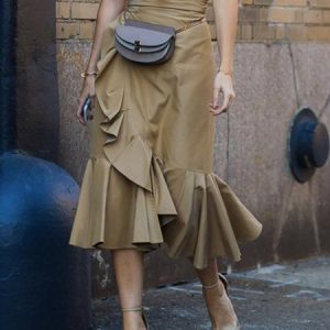 Plain Flouncing Daily Urban Skirt, Skirts, color:Khaki|size:XXL, Stylewe