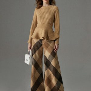 Regular Fit Elegant Crew Neck Sweater, Pullovers, color:Khaki|size:XXL, Stylewe