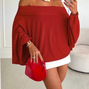 Off Shoulder Batwing Sleeve Top, Blouses & Shirts, chicme - Women's Fashion Online