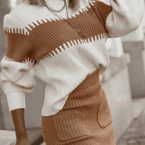 Crew Neck Loose Long Sleeve Urban Sweater, Pullovers, color:Brown|size:XXL, Stylewe