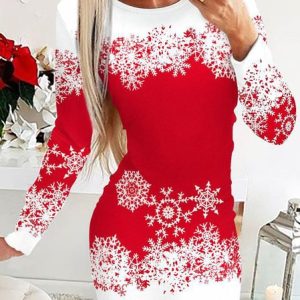 Women Christmas Crew Neck Long Sleeve Comfy Casual Short Dress, Dresses, color:Color6|size:S, Noracora