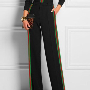 Plus Size Urban Regular Fit Color Block Pants, Plus Pants, color:Black|size:4X, Stylewe