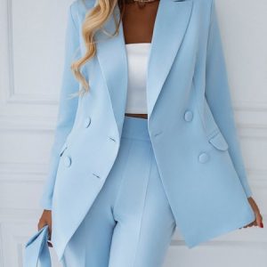 Plus Size Plain Lapel Collar Regular Fit Urban Blazer, Plus Outerwear, color:Blue|size:4X, Stylewe