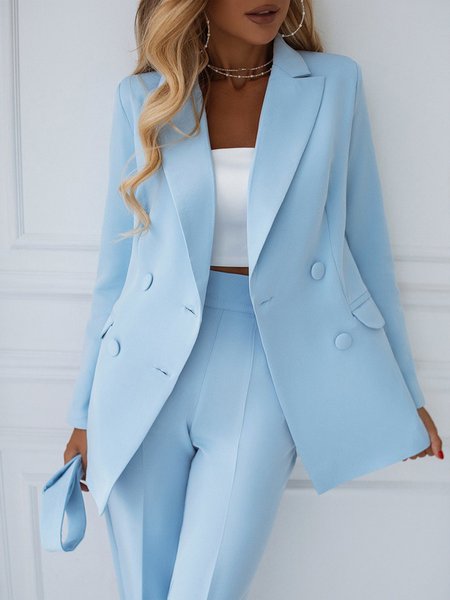 Plus Size Plain Lapel Collar Regular Fit Urban Blazer, Plus Outerwear, color:Blue|size:4X, Stylewe