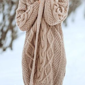 Plain Yarn/Wool Yarn Hoodie Jacquard Texture Sweater Hoodie Coat, Cardigans, color:Khaki|size:XXL, Noracora