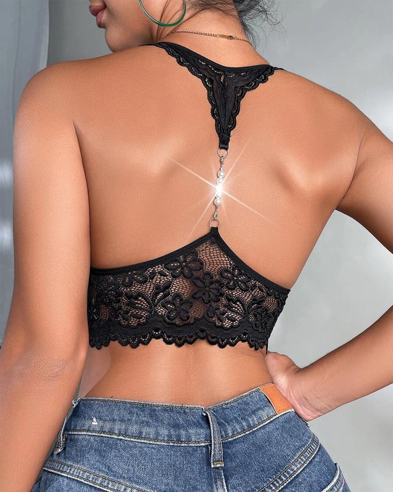Pearls Decor Crochet Lace Bralette, Bras & Bralettes, chicme - Women's Fashion Online