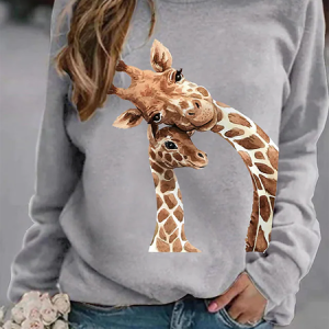Animal Printed Casual Long Sleeve Round Neck Sweatshirt, Hoodies & Sweatshirts, color:As Picture|size:XXL, Noracora