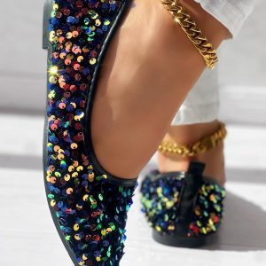Allover Sequin Point Toe Slippers, Slip-on, chicme - Women's Fashion Online