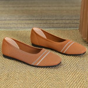 Casual Plain Slip On Low Heel Shallow Shoes, Flats/Loafers, color:Khaki|size:43, Noracora