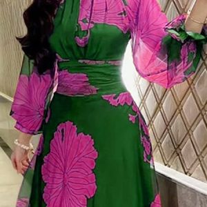 Regular Fit Urban Floral Lotus Leaf Collar Shirt, Blouses and Shirts, color:Green|size:XXL, Stylewe