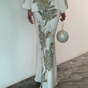 Floral Regular Fit Elegant Long Skirt, Skirts, color:White|size:XXL, Stylewe