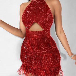 Allover Sequin Tassel Design Party Dress, Sequin Dresses, chicme - Women's Fashion Online