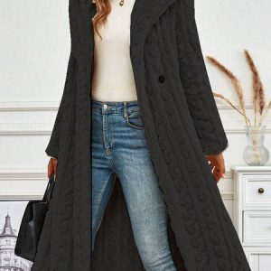 Women's Plain Fleece Loose Teddy Jacket, Coats, color:Black|size:XXL, Noracora