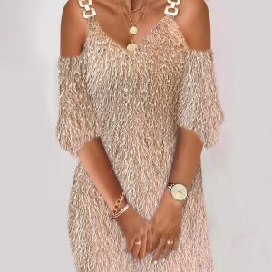 Fluffy Cold Shoulder Casual Dress, Casual Dresses, chicme - Women's Fashion Online
