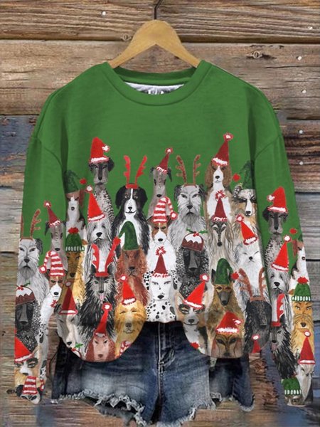 Loose Casual Dog Crew Neck Sweatshirt, Hoodies&Sweatshirts, Lilicloth.com