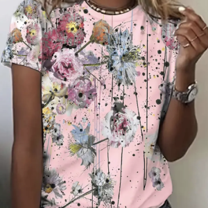 Women's Short Sleeve Tee T-shirt Summer Floral Jersey Crew Neck Daily Going Out Casual Top Pink, JustFashionNow T-Shirts, color:Pink|size:XXL,