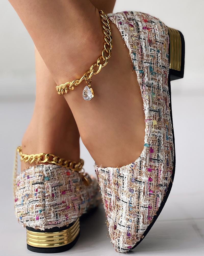 Tweed Slip On Point Toe Loafers, Slip-on, chicme - Women's Fashion Online