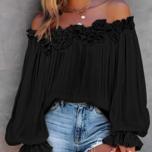 Ruffle Hem Lantern Sleeve Top, Blouses & Shirts, chicme - Women's Fashion Online