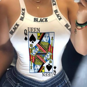Letter Poker Print Sleeveless Bowknot Decor Top, Tanks & Crop Tops, chicme - Women's Fashion Online