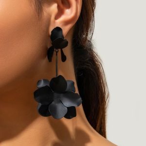 Creative Metal Flower Dangle Earrings, Earrings, color:Black|size:One-size, Stylewe