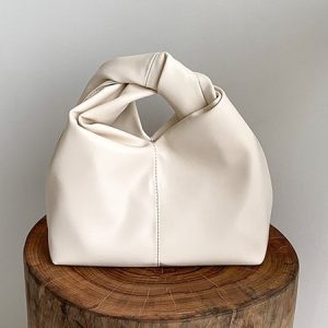 Casual Twist Ruched Clutch Bag Soft PU Magnetic Handbag, Bags, color:White|size:One-size, Stylewe