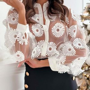 Plain Elegant Loose Long Sleeve Blouse, Blouses and Shirts, color:White|size:XXL, Stylewe