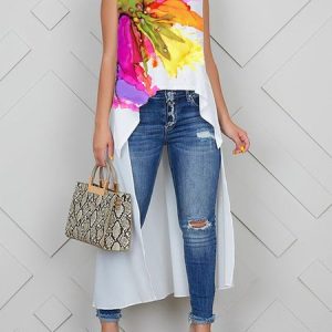 Crew Neck Vacation Loosen Sleeveless Abstract Shirt, Blouses and Shirts, color:As Picture|size:XXL, Stylewe