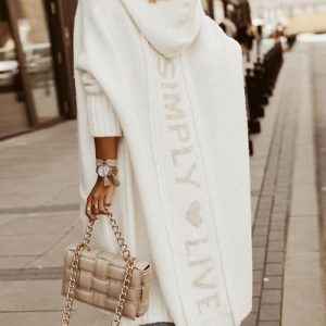 Letter Heart Print Hooded Longline Knit Cardigan, Sweaters & Cardigans, chicme - Women's Fashion Online