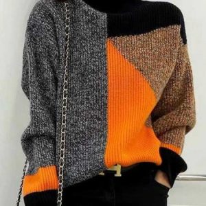 Long sleeve Turtleneck Regular Loose Sweater, Pullovers, color:Multicolor|size:XXL, Stylewe