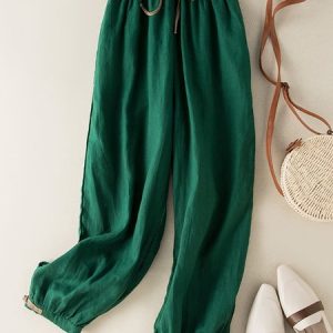 Casual Plain Long Pant, Pants, color:Green|size:3XL, Noracora