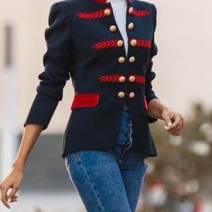 Stand Collar Color Block Urban Long Sleeve Jacket, Jackets, color:Navyblue|size:XXL, Stylewe