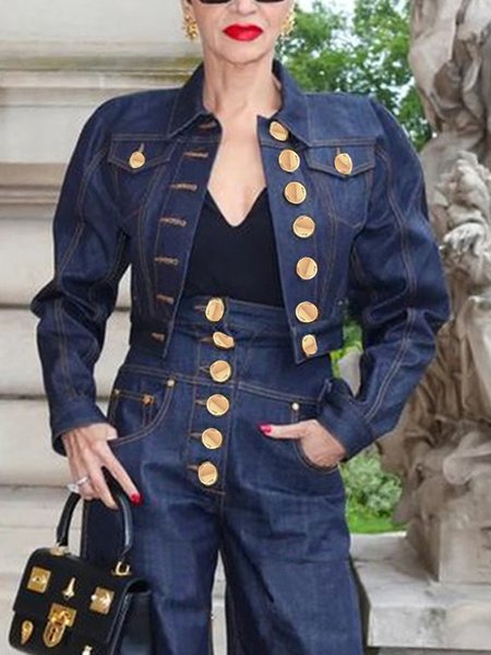 Urban Long Sleeve Loose Shirt Collar Denim Jacket, Denim Jackets, color:Denim Blue|size:XXL, Stylewe