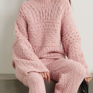 Long Sleeve Urban Loose Turtleneck Plain Sweater, Pullovers, color:Pink|size:XXL, Stylewe