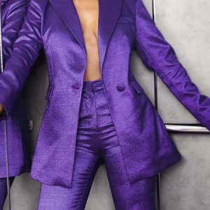 Satin Urban Regular Fit Pocket Stitching Blazer, Blazers, color:Purple|size:XXL, Stylewe