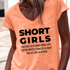 Women's Short Girls Funny Casual V Neck T-Shirt, T-shirts, Lilicloth.com